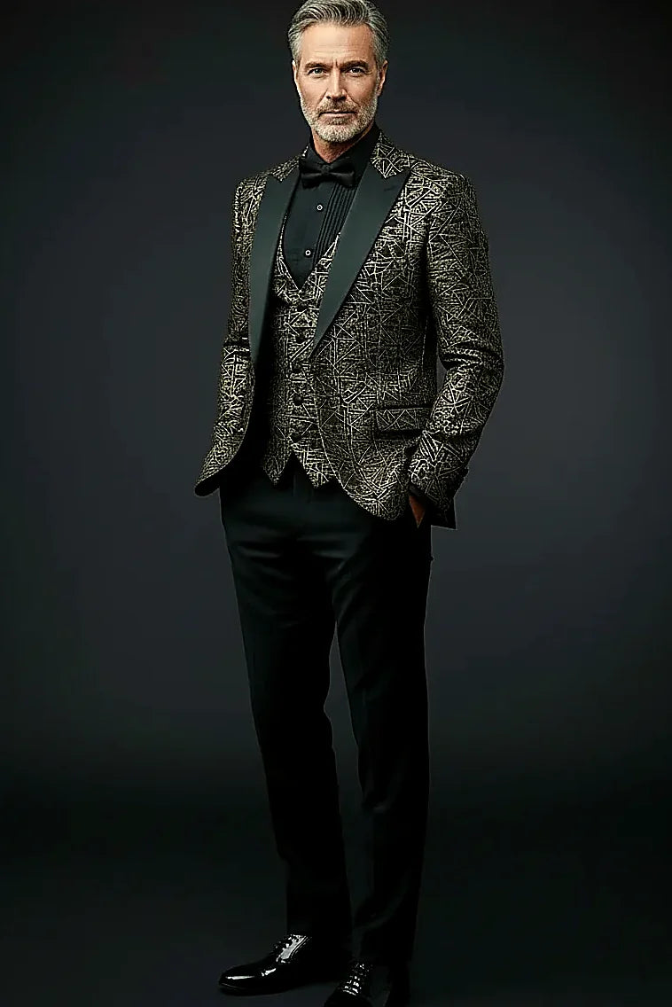 Gold Geometric Jacquard Tuxedo Suit