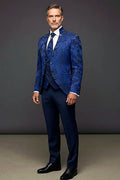 Navy Jacquard Tuxedo — premium jacquard texture across a full three-piece set