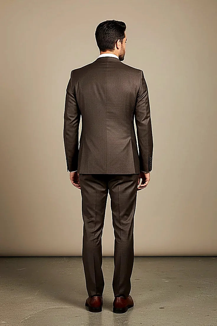 deep chocolate wool with a soft sheen and a welt chest pocket