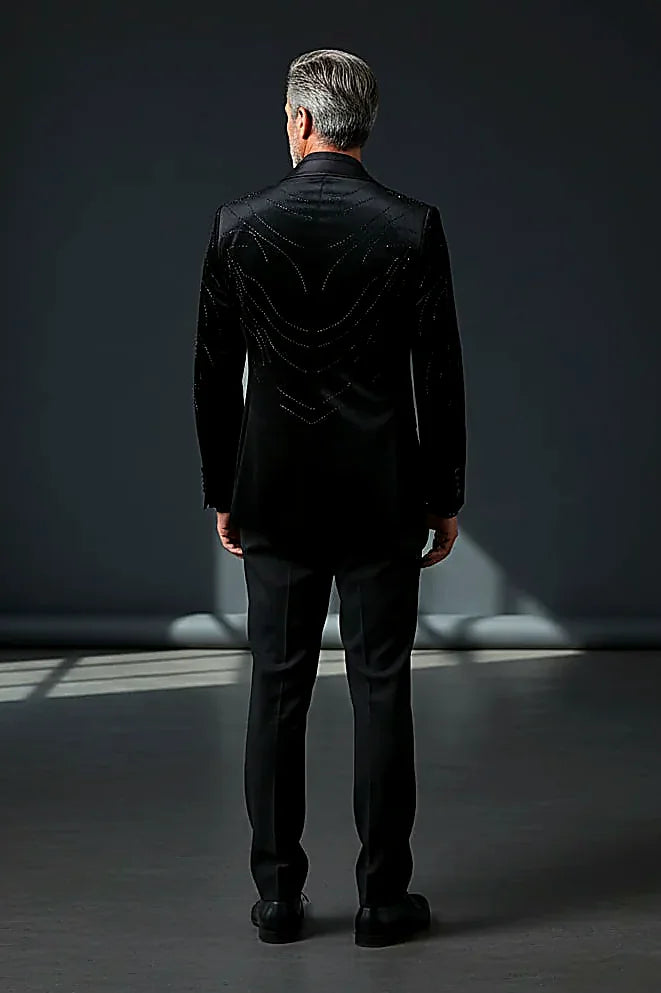 Men’s Black Velvet Statement Jacket with Crystal Detailing