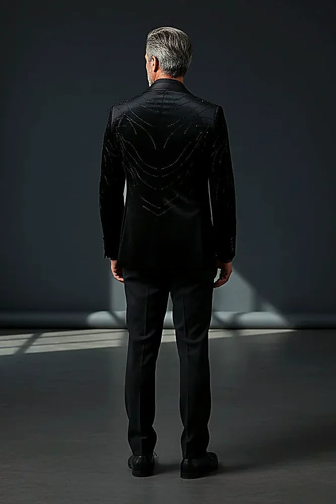 Men’s Black Velvet Statement Jacket with Crystal Detailing