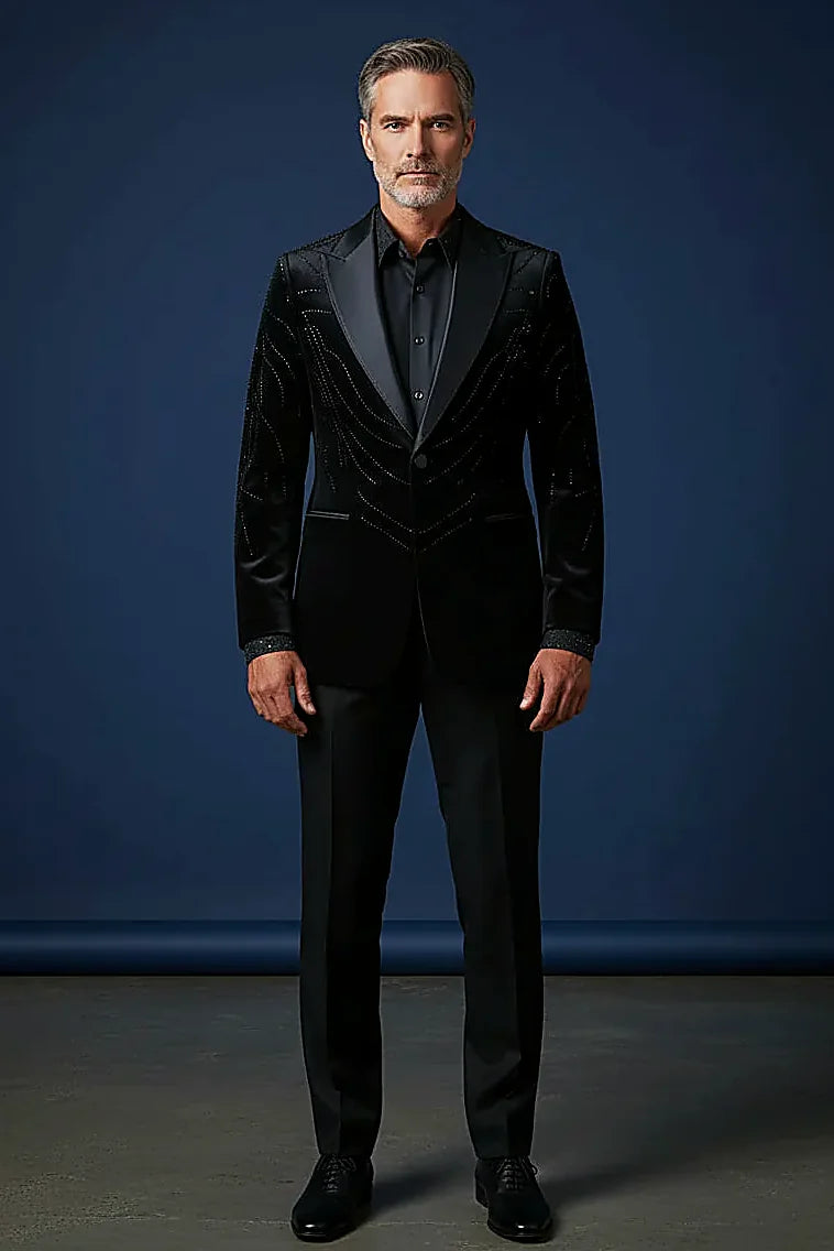 Men’s Black Velvet Statement Jacket with Crystal Detailing
