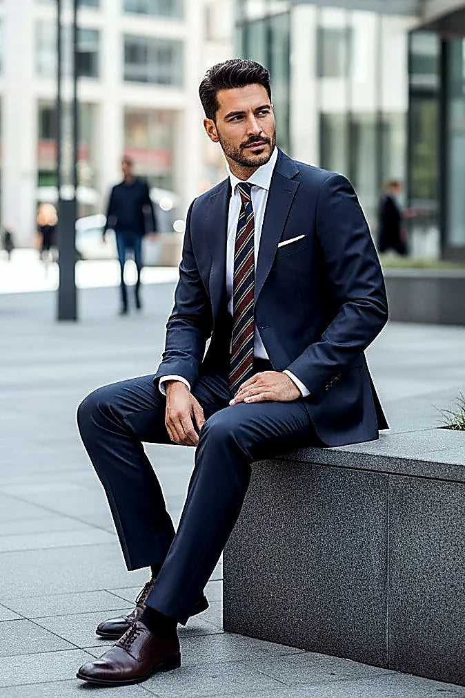 rich dark purple wool cut close through the chest, on this dark Purple Wool Suit