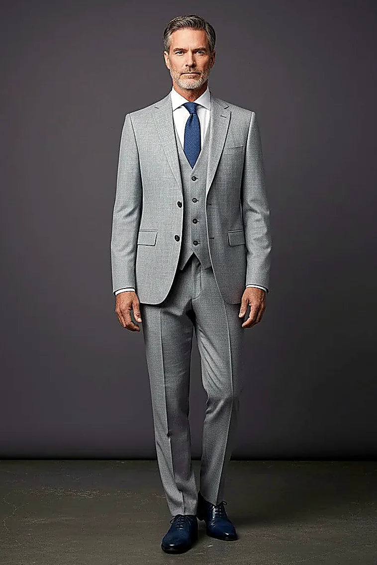 a paisley-patterned lining behind a sleek gray jacket, on this gray Suit with Paisley Lining