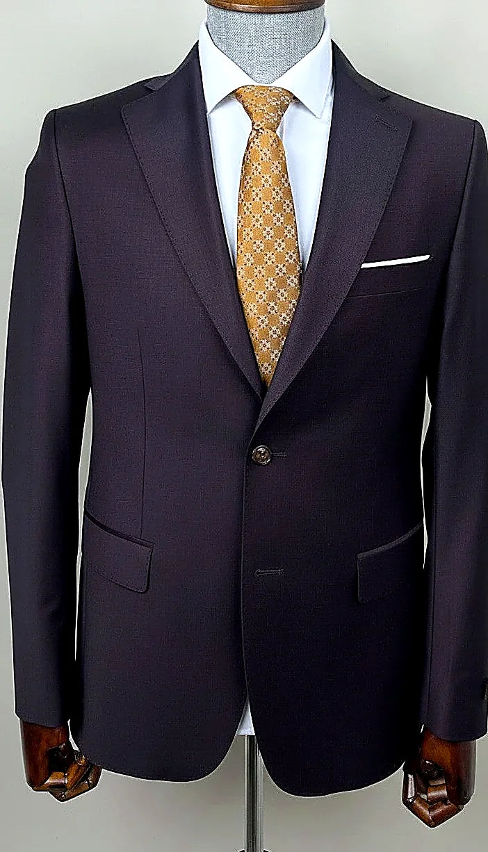 Men's Premium Wool Suit in Dark Purple | Slim Fit Two-Piece |