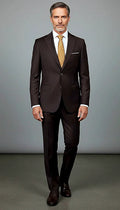 Dark Purple Wool Two-Piece — functional sleeve buttons and flap hip pockets on dark purple wool