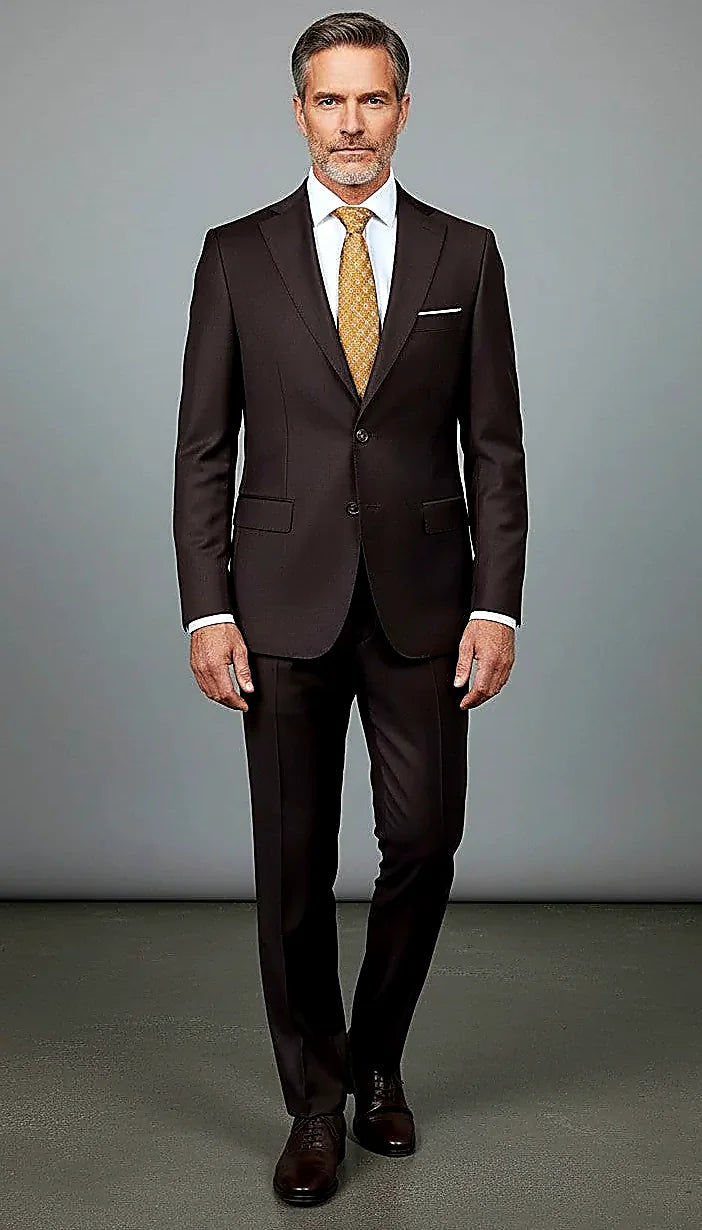Dark Purple Wool Two-Piece — functional sleeve buttons and flap hip pockets on dark purple wool