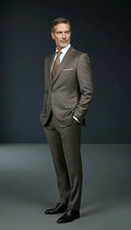 Taupe Wool Two-Piece Suit — a wrinkle-resistant taupe wool blend with a refined sheen