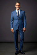 Blue Textured Business Suit — paisley lining in earth tones behind textured blue cloth