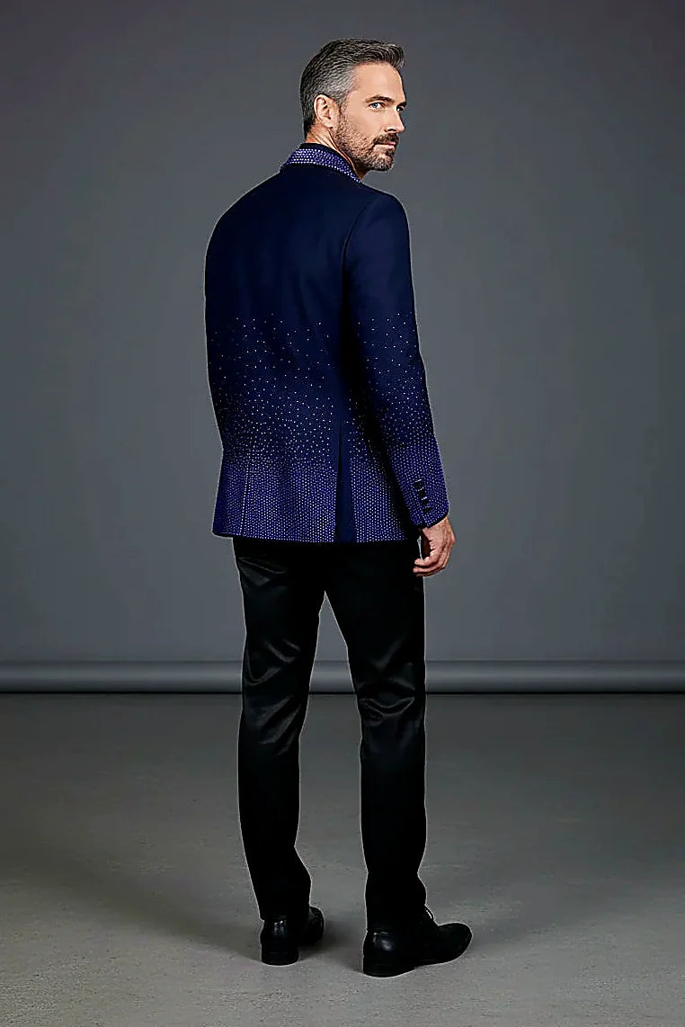 Men’s Slim-Fit Crystal-Embellished Blazer with Studded Quilted Lapels