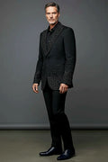Crystal-Embellished Tuxedo Blazer — quilted peak lapels hand-set with jet-black crystals
