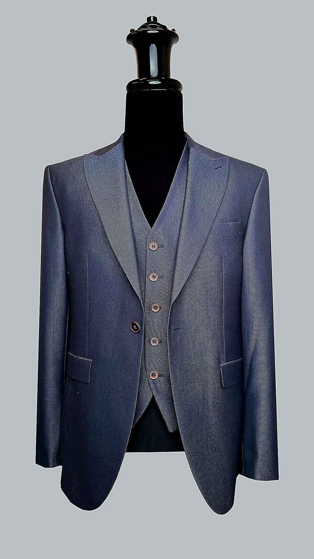Men's Three-Piece Suit with Reversible Vest - Navy Blue