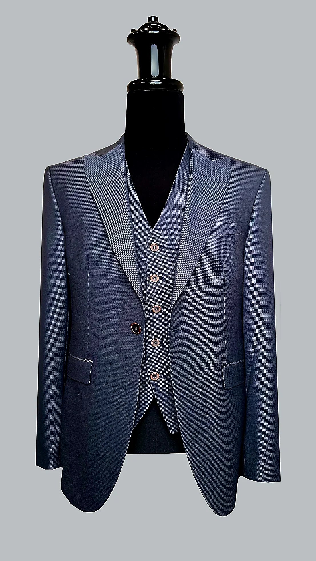 Men's Three-Piece Suit with Reversible Vest - Navy Blue