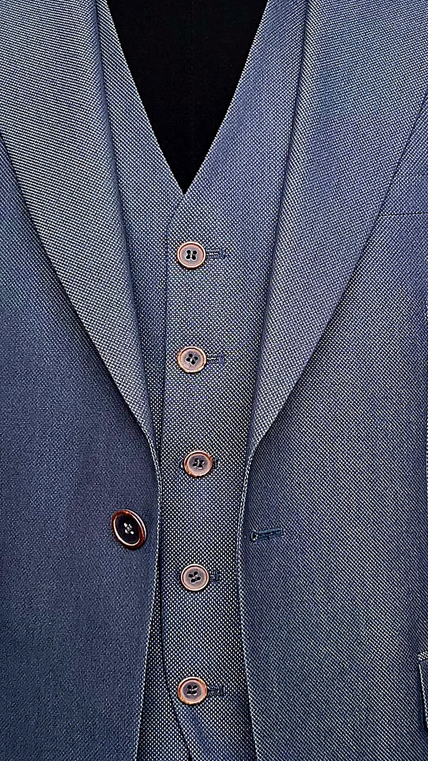 Men's Three-Piece Suit with Reversible Vest - Navy Blue