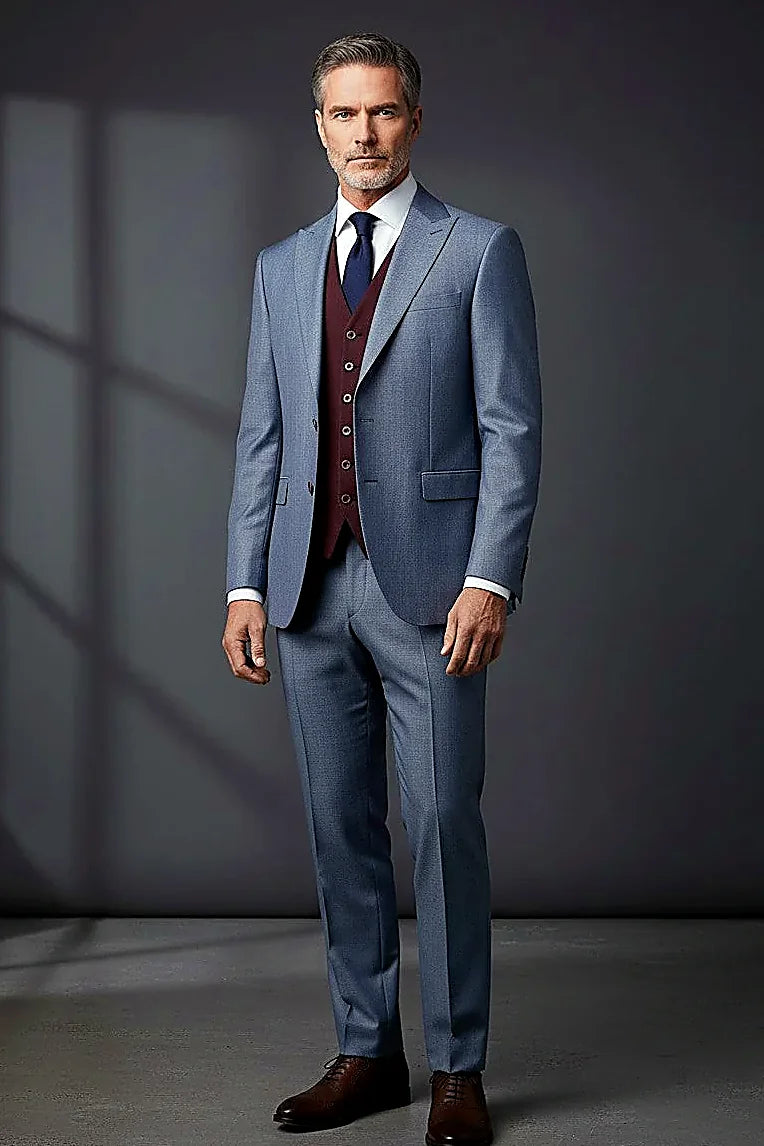 Men's Three-Piece Suit with Reversible Vest - Navy Blue