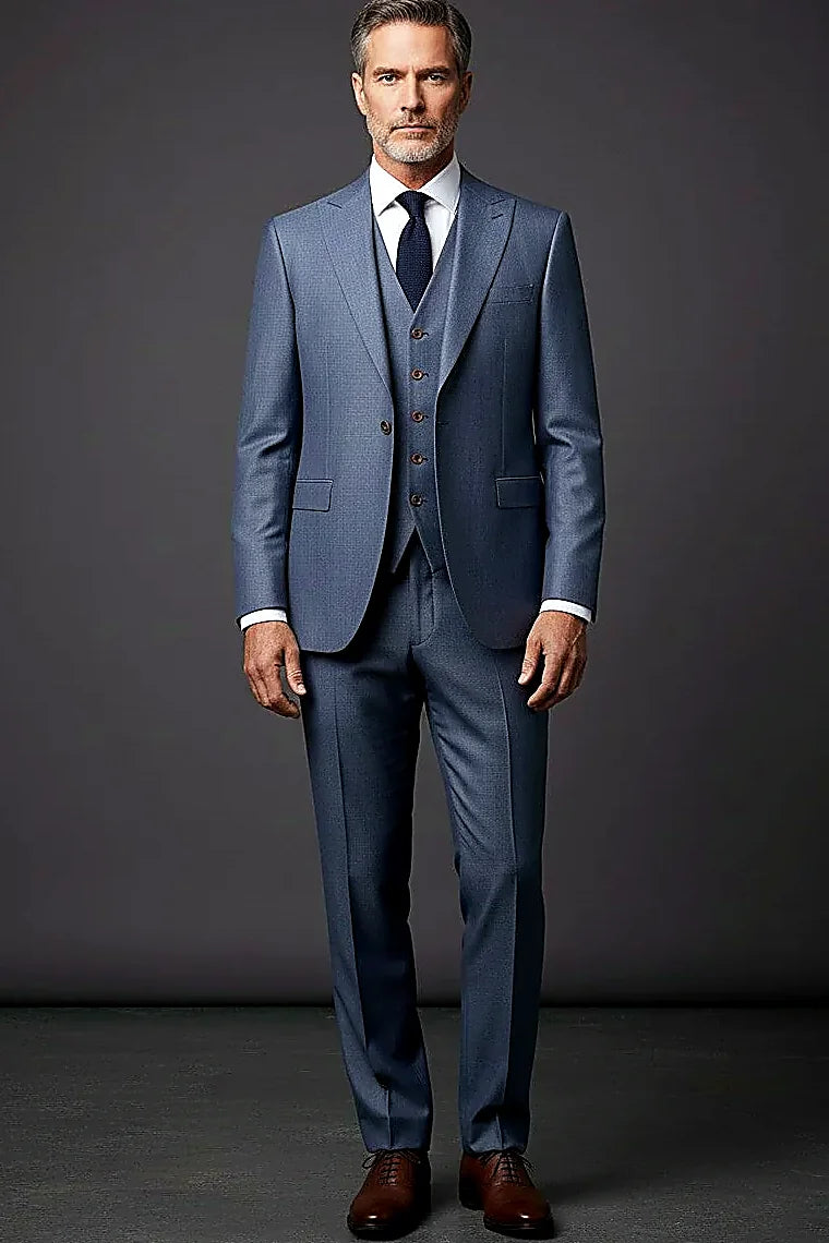 Men's Three-Piece Suit with Reversible Vest - Navy Blue