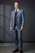 Navy Three-Piece Suit with Reversible Vest — a reversible vest offering navy and brown faces