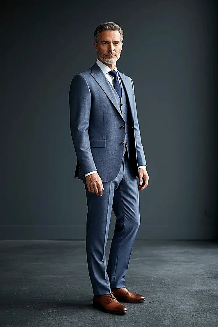 Men's Three-Piece Suit with Reversible Vest - Navy Blue