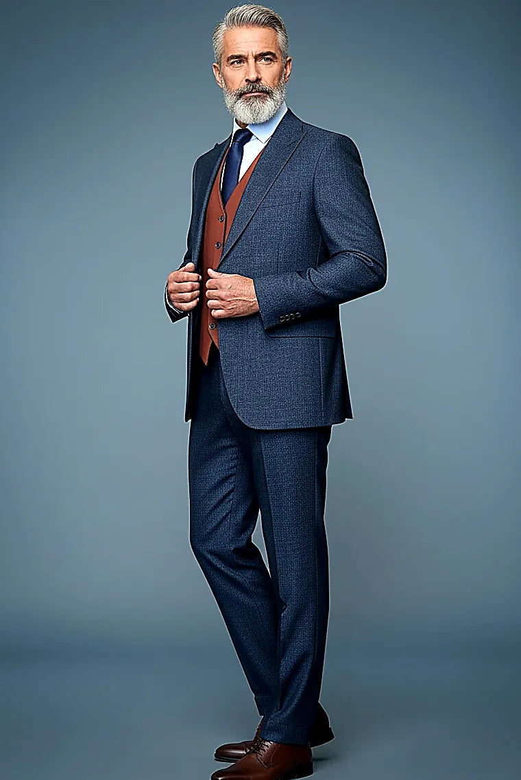 Modern Elegance Navy - Terra Jacquard 3-Piece Suit