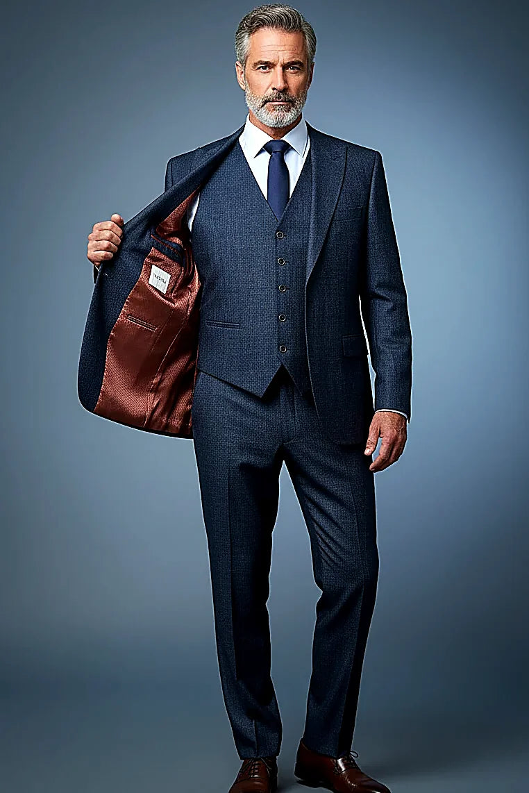 Modern Elegance Navy - Terra Jacquard 3-Piece Suit
