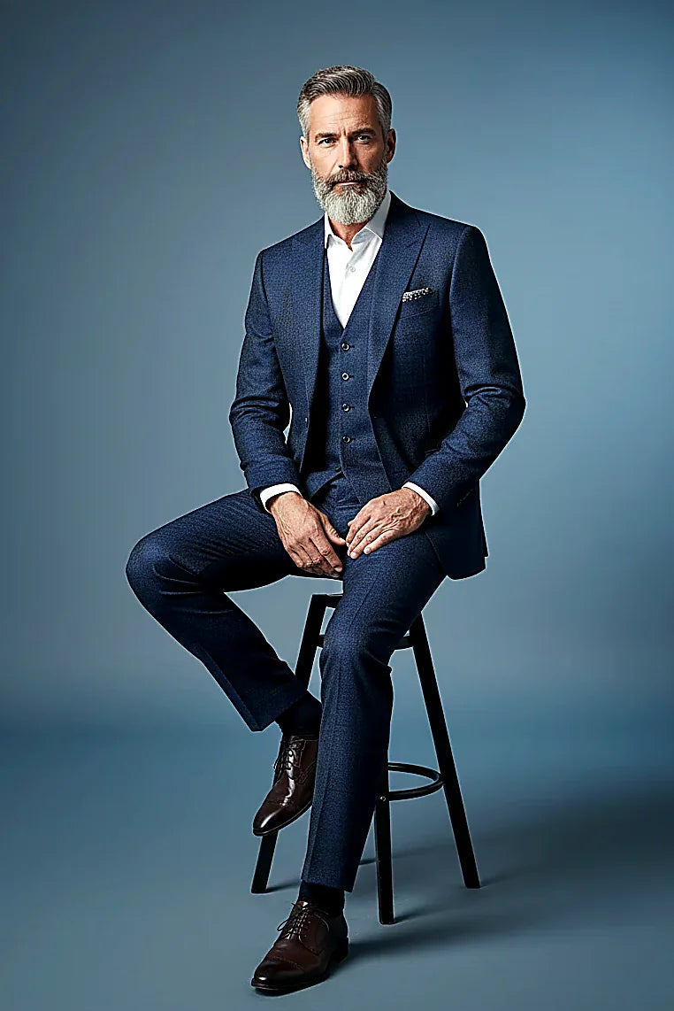 Modern Elegance Navy - Terra Jacquard 3-Piece Suit