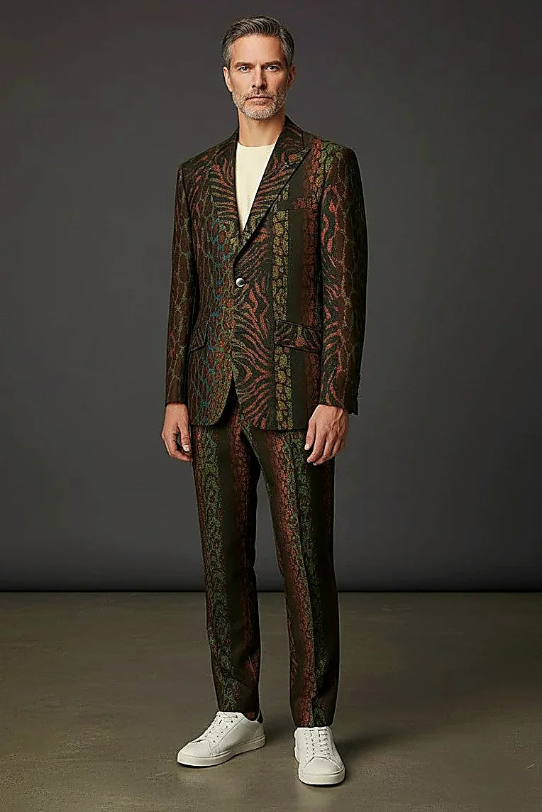Multi-Colour Animal Print Blazer — mixed reptile and exotic textures with a subtle sheen