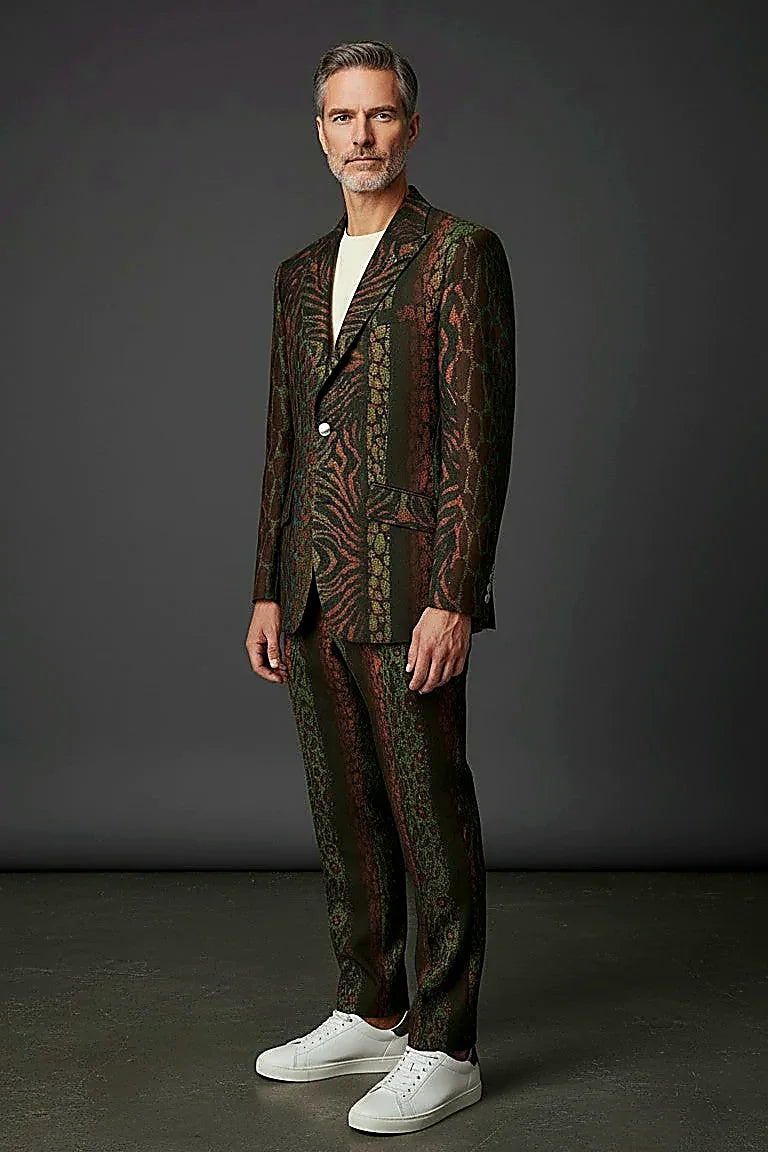 mixed reptile and exotic textures with a subtle sheen