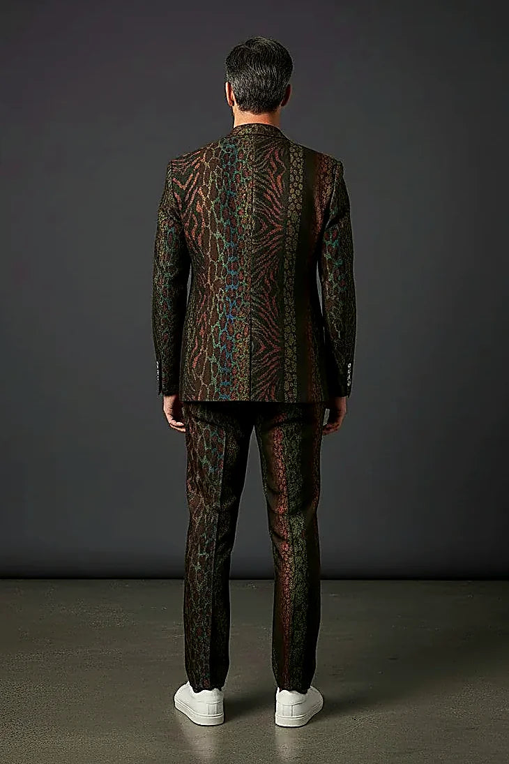 Multi-Colour Animal Print Blazer showing mixed reptile and exotic textures with a subtle sheen