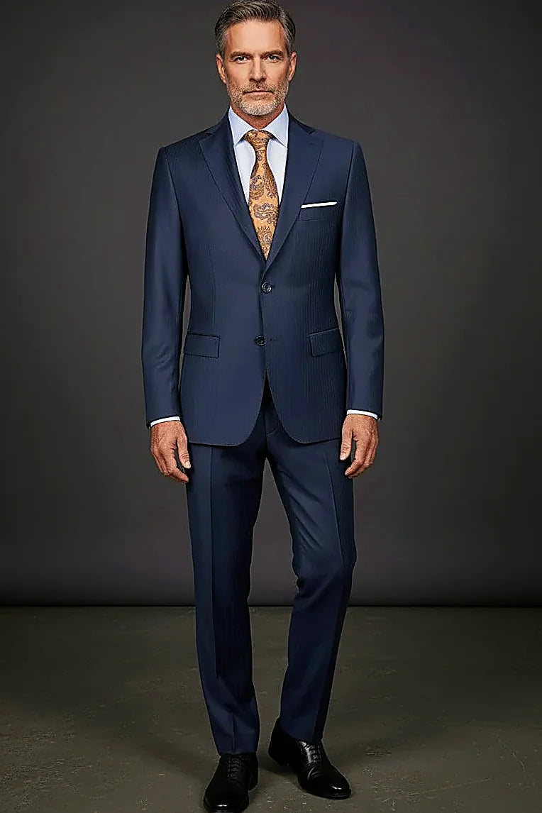 “Navy Executive Pinstripe” 100% Wool Suit – 2 Piece