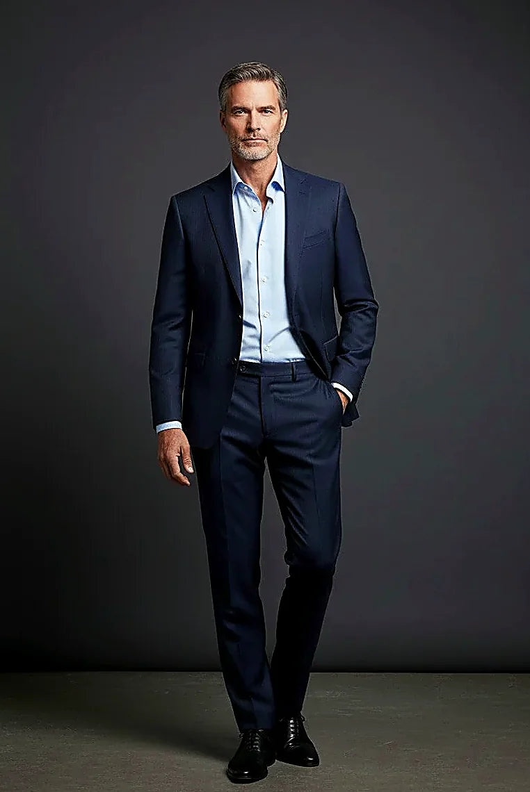 “Navy Executive Pinstripe” 100% Wool Suit – 2 Piece