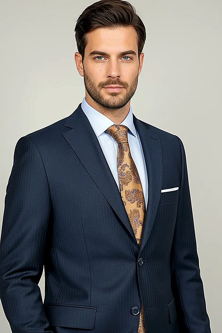 “Navy Executive Pinstripe” 100% Wool Suit – 2 Piece