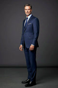 Navy Pinstripe Wool Suit — a subtle vertical pinstripe on 100% navy wool