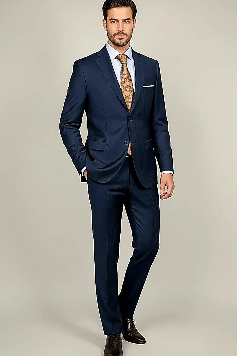 “Navy Executive Pinstripe” 100% Wool Suit – 2 Piece
