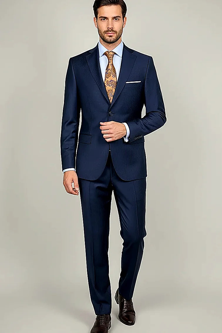 “Navy Executive Pinstripe” 100% Wool Suit – 2 Piece