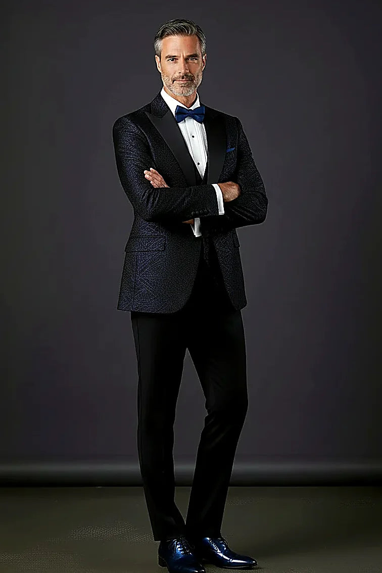 Navy Iridescent Swirl Jacquard Tuxedo Suit
