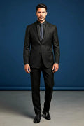 Charcoal Pinstripe Wool Suit — a narrow white pinstripe running through charcoal wool