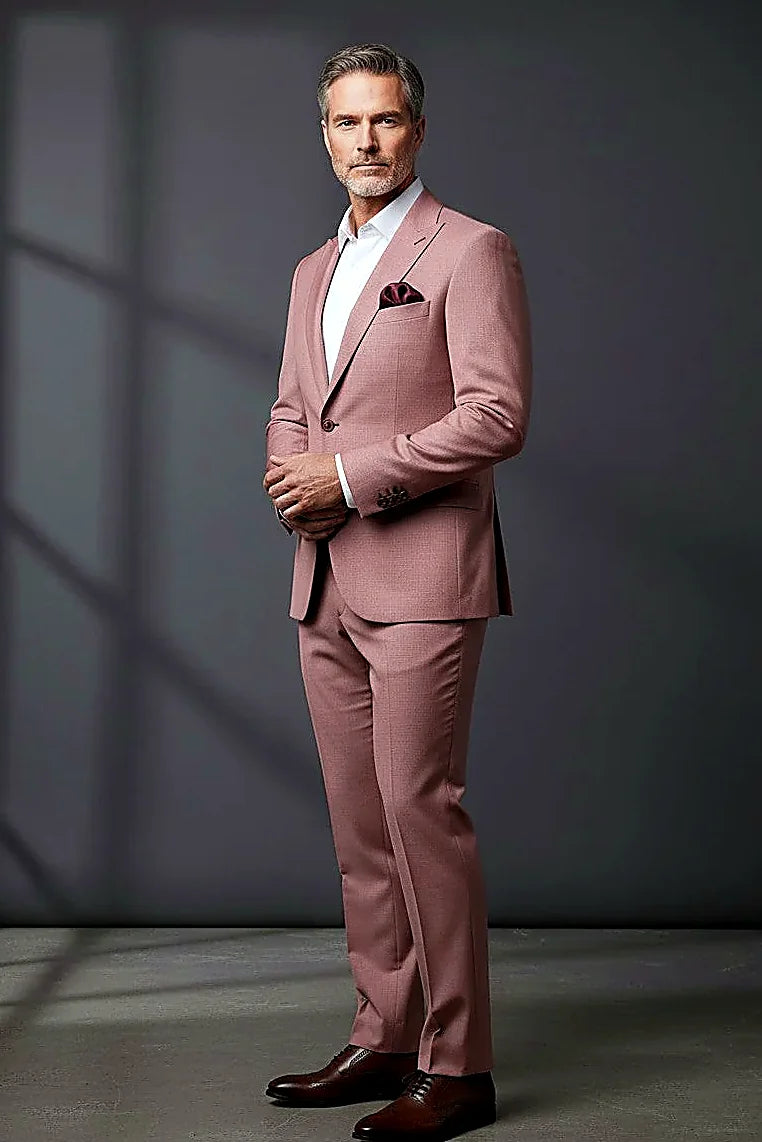 Red Three-Piece Suit — a contemporary slim silhouette in red