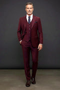 Burgundy Three-Piece Suit — an intricately patterned lining inside deep burgundy cloth