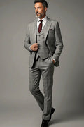 Light Grey Windowpane Three-Piece Suit — a white windowpane check on a light grey ground