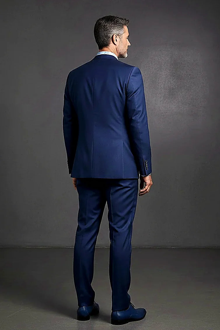 clean structured lines in a rich indigo cloth, on this indigo Three-Piece Suit