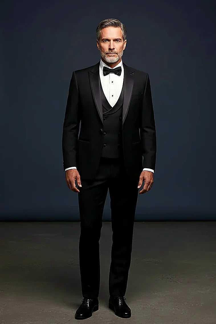 Regal Peak Lapel Tuxedo – 3-Piece Black Formal Set