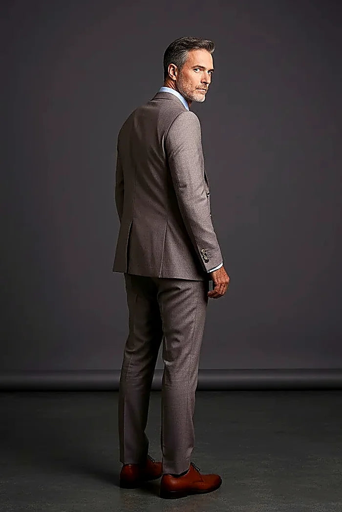 a smooth tailored finish in rich taupe-beige, on this taupe-Beige Three-Piece Suit