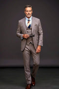 Taupe-Beige Three-Piece Suit — a smooth tailored finish in rich taupe-beige