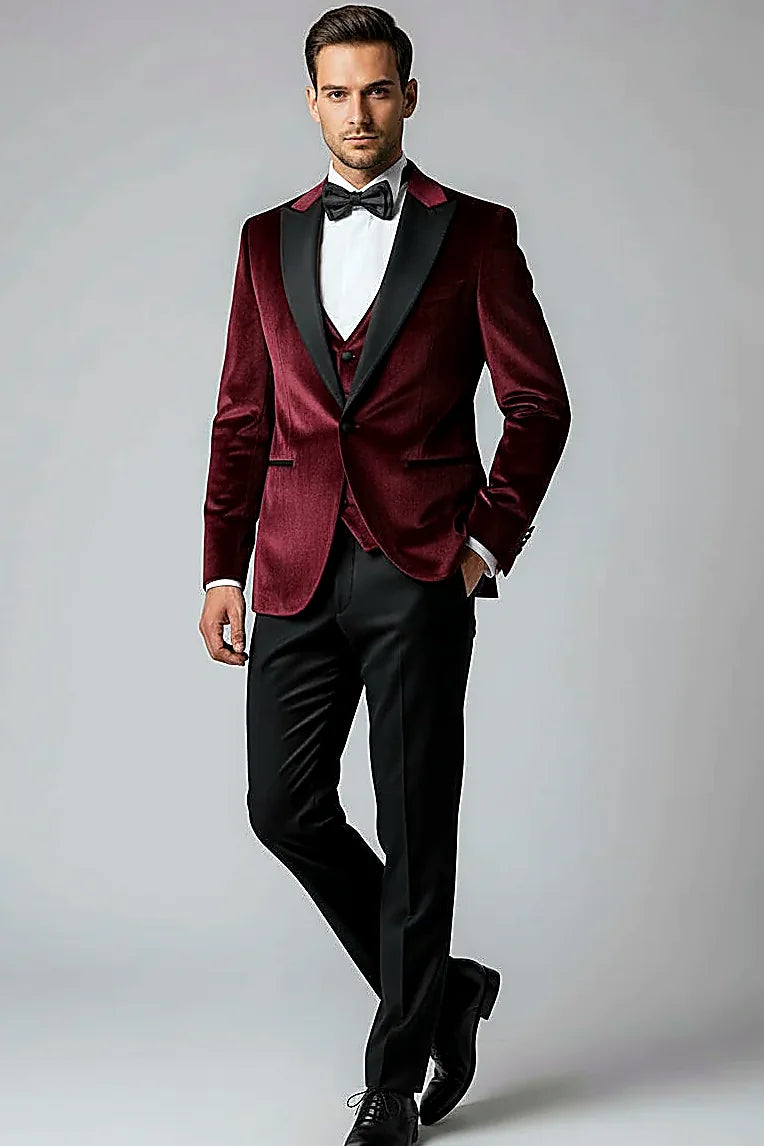 rich velvet framed by a classic satin peak lapel