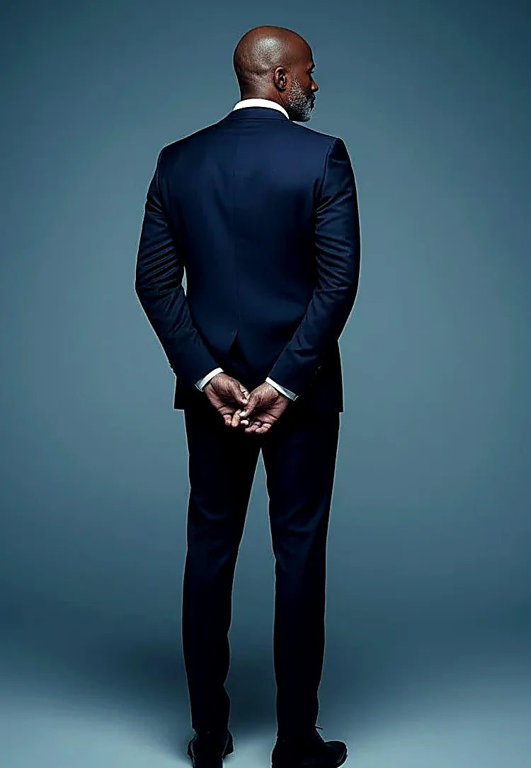 precision stitching across a slim-cut grey three-piece