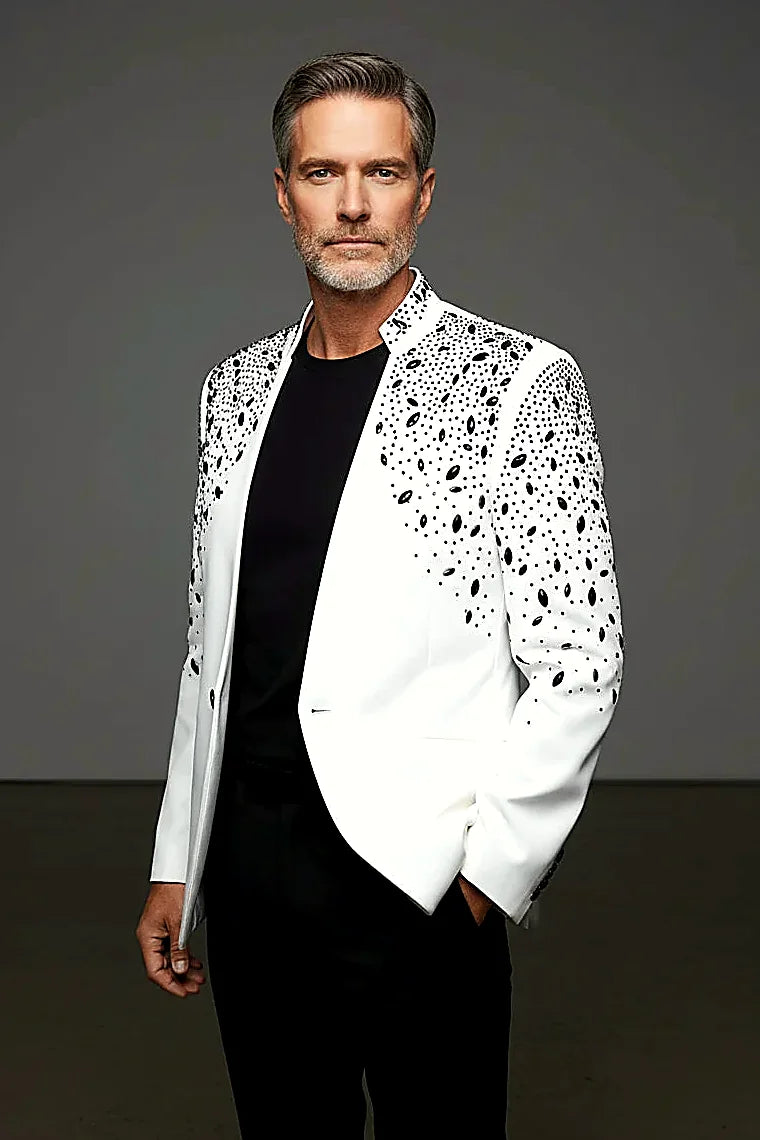 Tears in Heaven Black and Gold Rhinestone Slim Fit Dinner Blazer