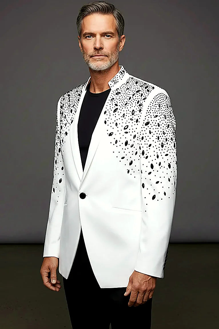 Tears in Heaven Black and Gold Rhinestone Slim Fit Dinner Blazer