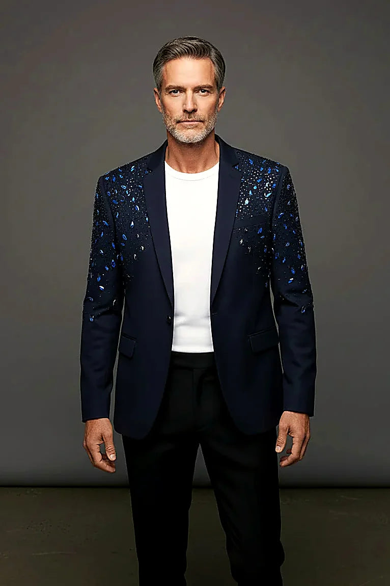 Tears in Heaven Black and Gold Rhinestone Slim Fit Dinner Blazer