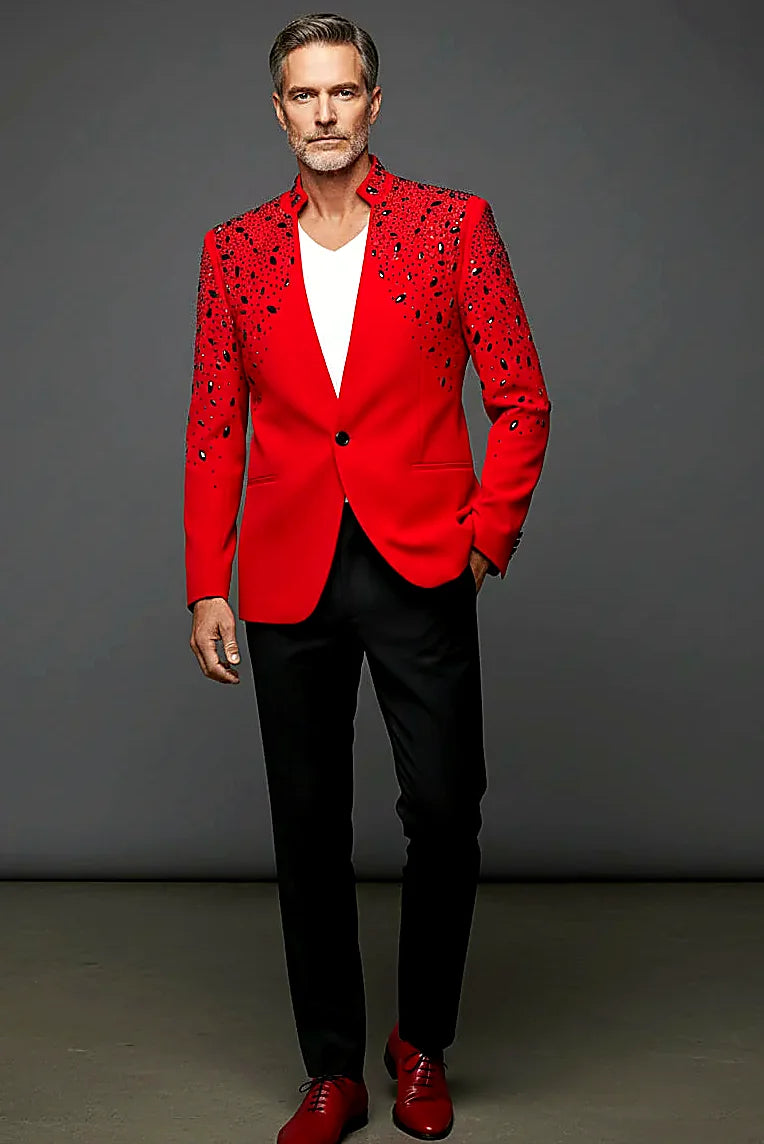 Tears in Heaven Black and Gold Rhinestone Slim Fit Dinner Blazer