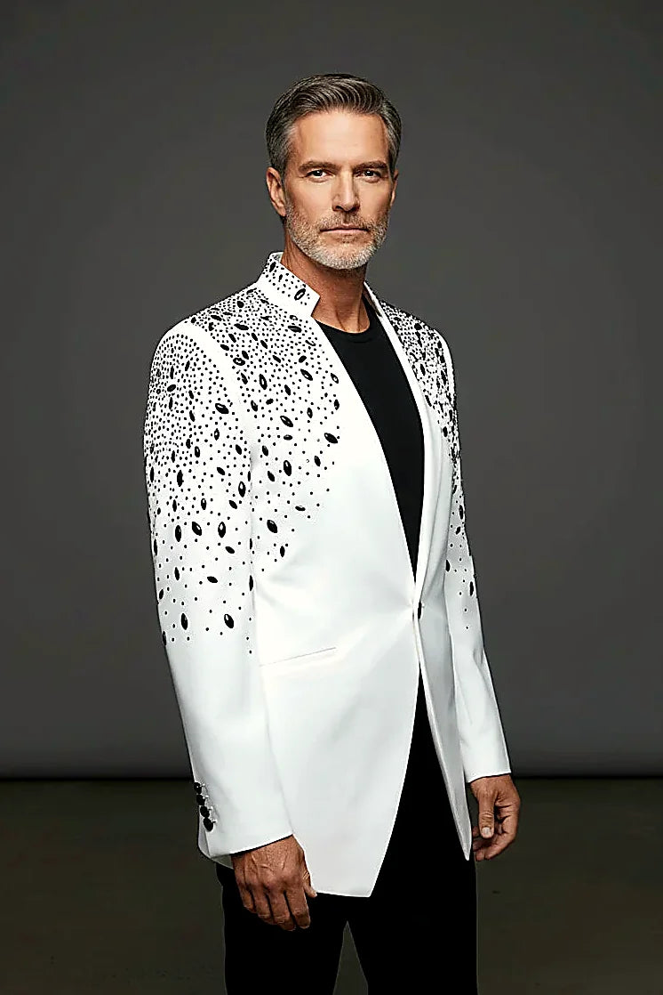 Tears in Heaven Black and Gold Rhinestone Slim Fit Dinner Blazer